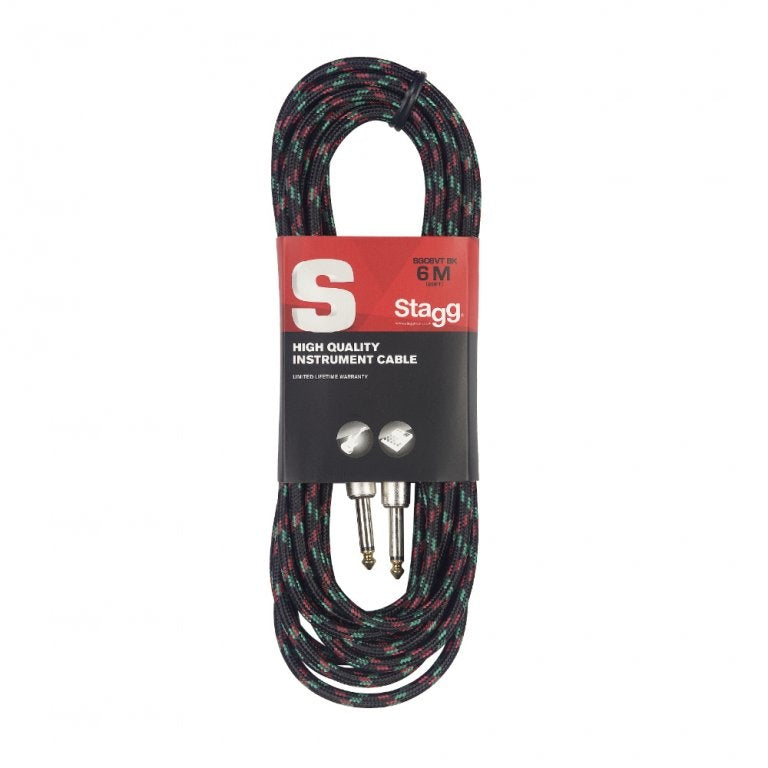 Stagg SGC6VT/BK Vintage Tweed Instrument Cable Black 6m / 20ft - Music Vault