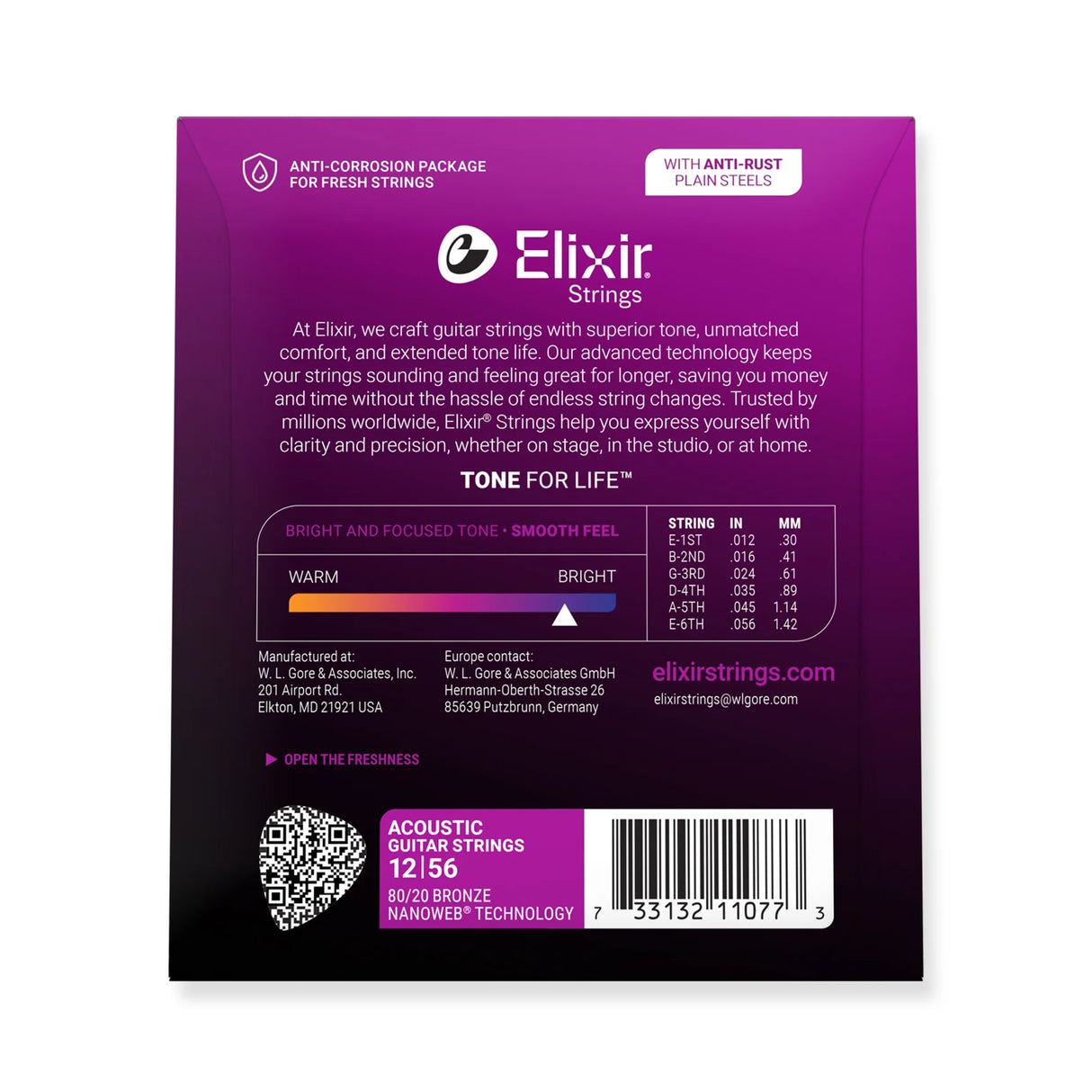 Elixir Nanoweb 80/20 Bronze Coated Acoustic Guitar Strings Light/Medium (12-56)