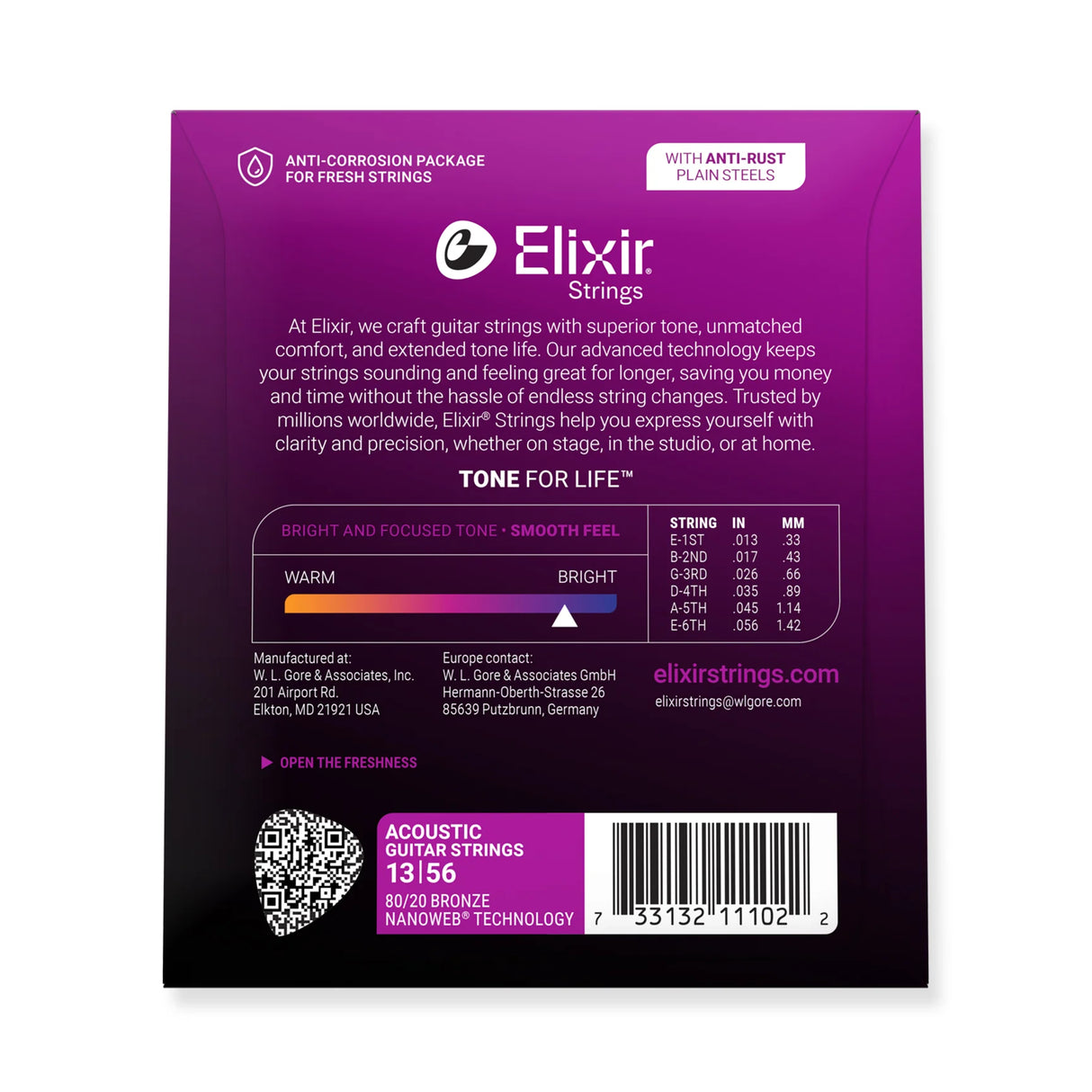 Elixir Nanoweb 80/20 Bronze Coated Acoustic Guitar Strings Medium (13-56)