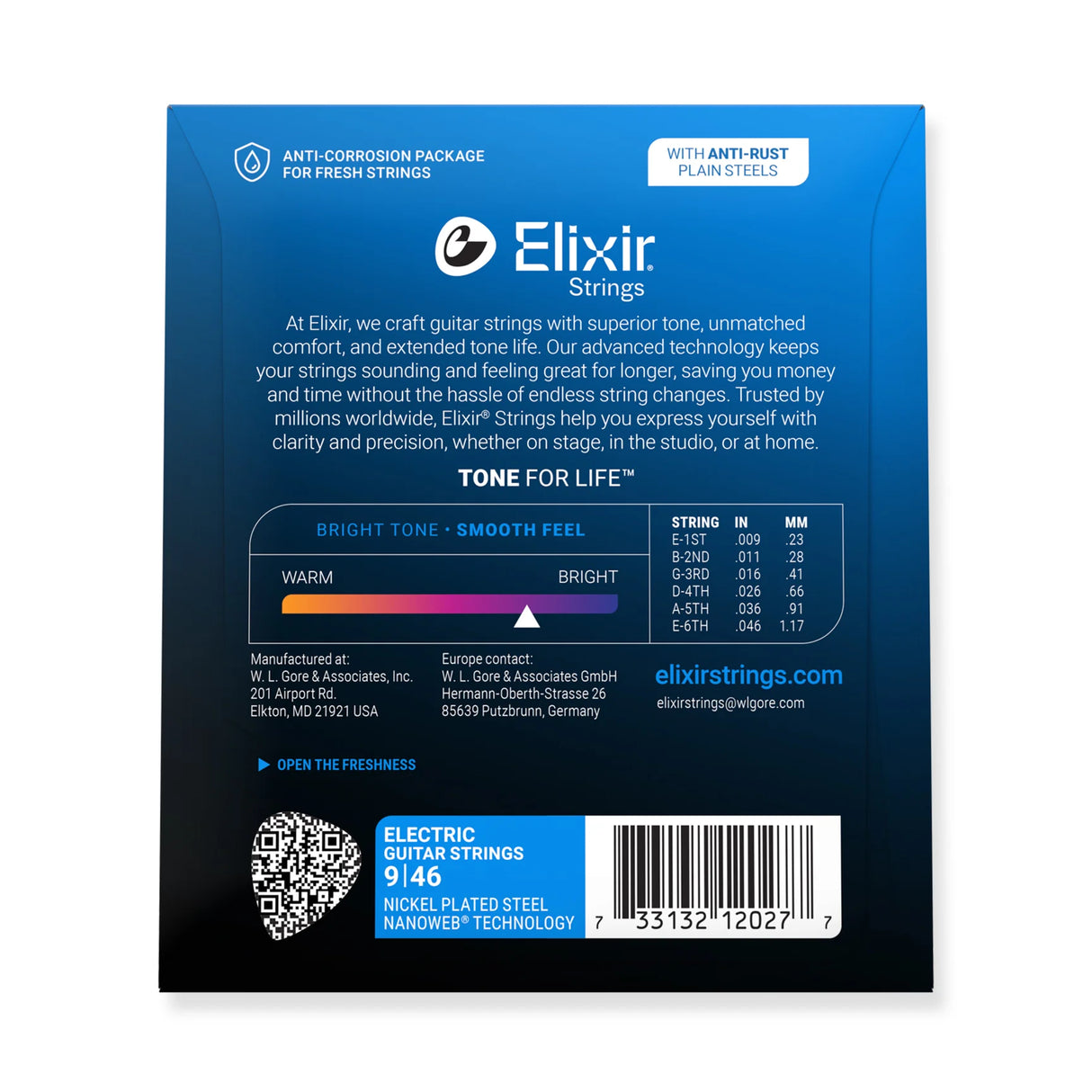 Elixir Nanoweb Coated Electric Guitar Strings Custom Light (9-46)