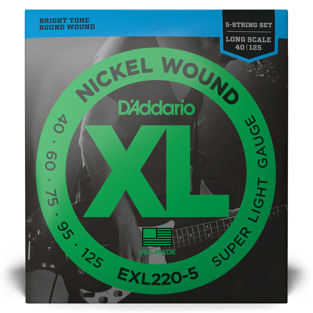 D'Addario XL Super Light 5 String Bass Guitar Strings EXL220-5 - Music Vault