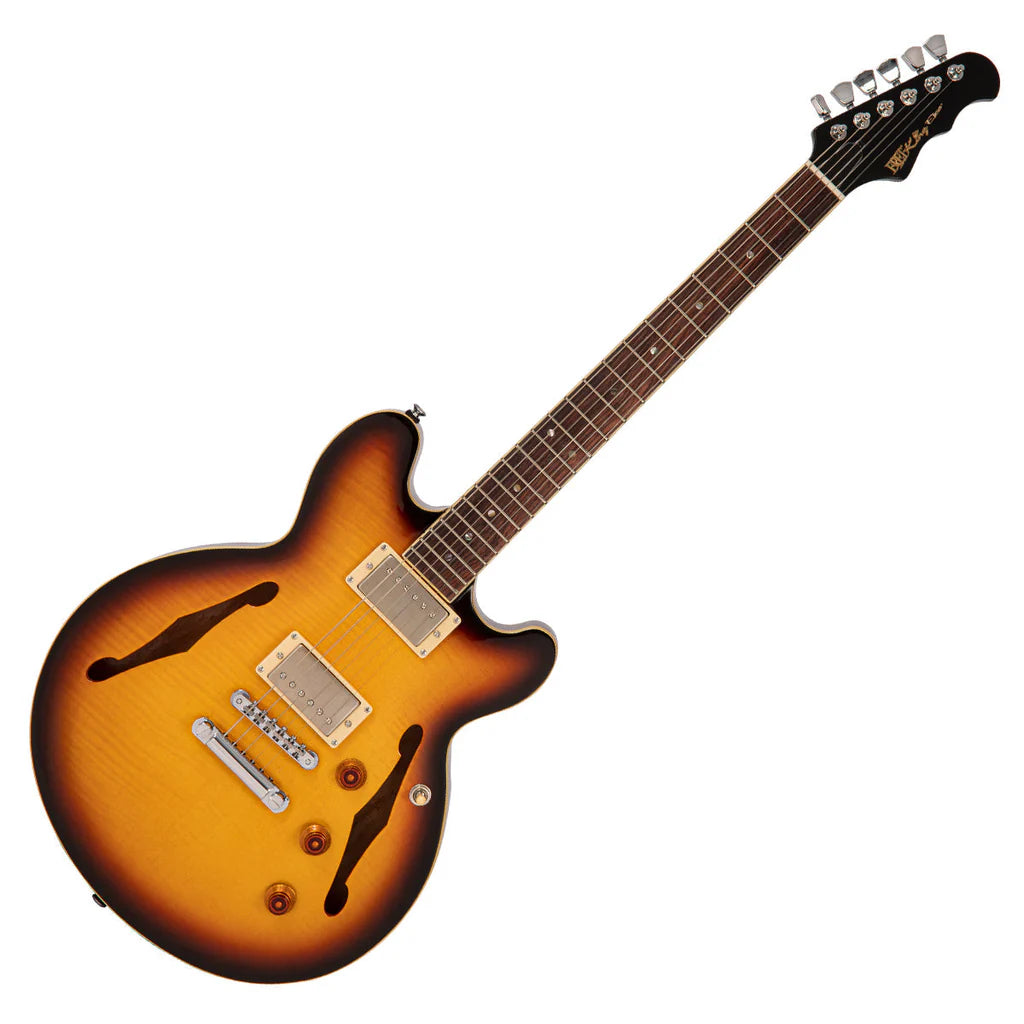 Fret-King Elise Custom Double Cutaway Semi Acoustic Hollowbody Electric Guitar Tobacco Sunburst