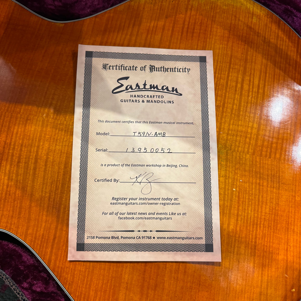 Eastman T59/V Antique Amber Semi Hollow Electric Guitar (Pre-Owned)