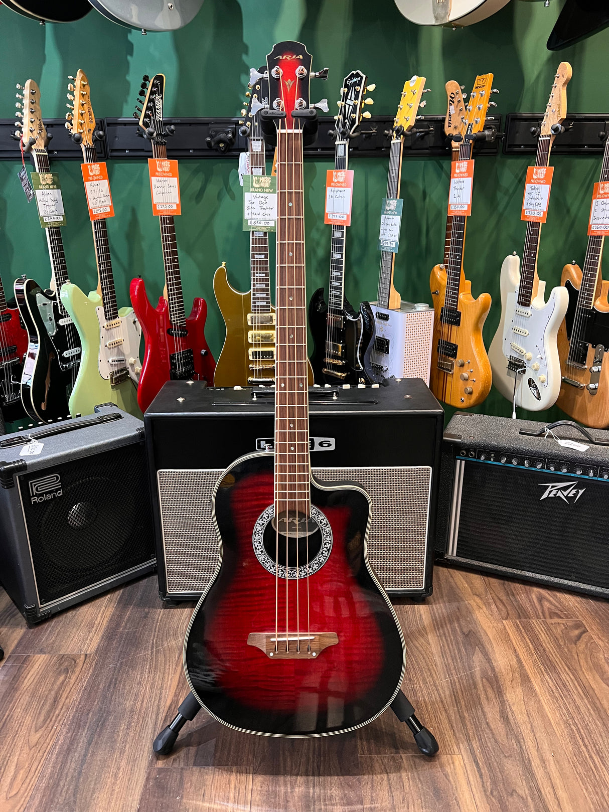 Aria AMB-50B Electro Acoustic Bass Red (Pre-Owned) - Music Vault