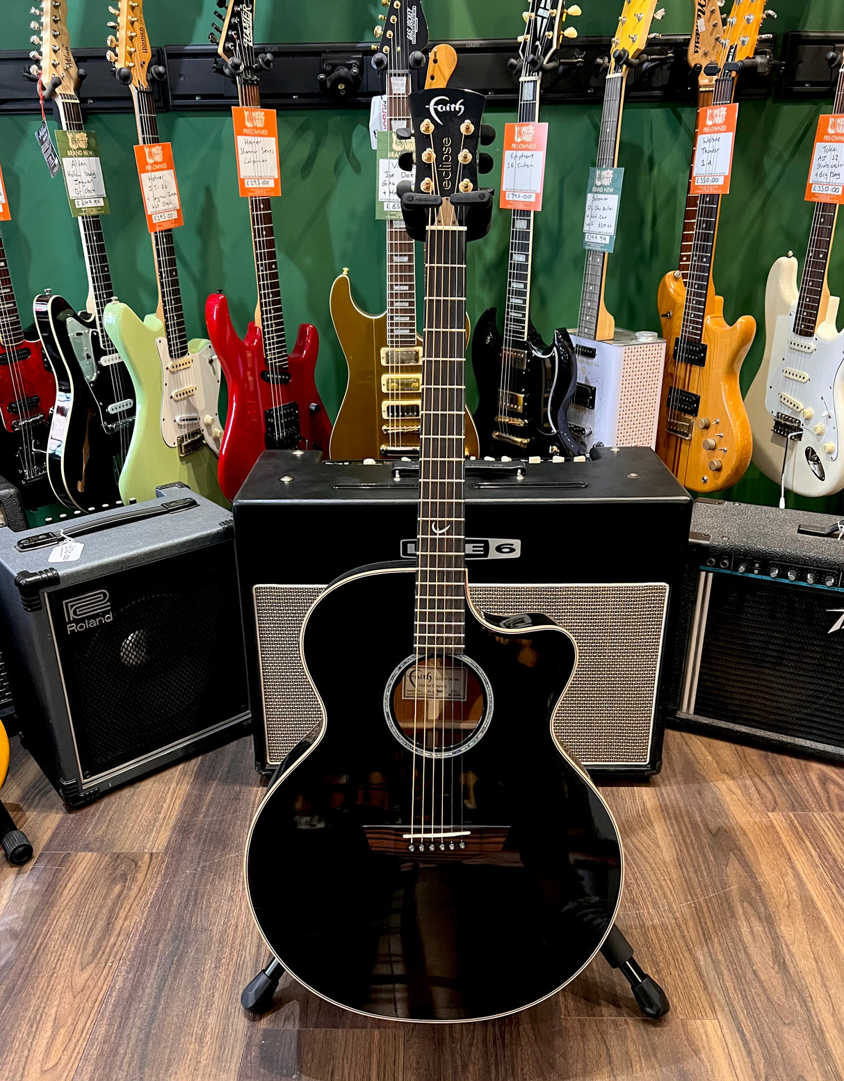 Faith Eclipse Jupiter Jumbo Electro Acoustic Black (Pre-Owned) - Music Vault