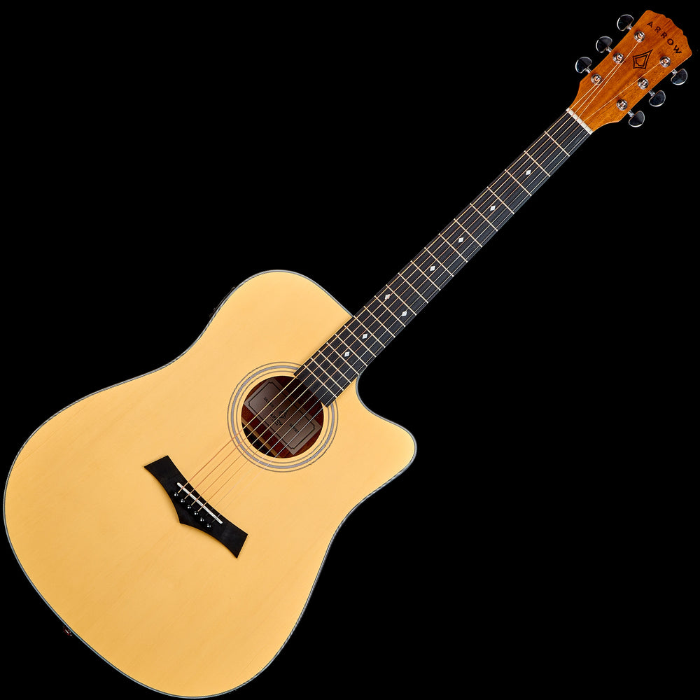 Arrow Guitars Silver Dreadnought Cutaway Electro Acoustic Guitar