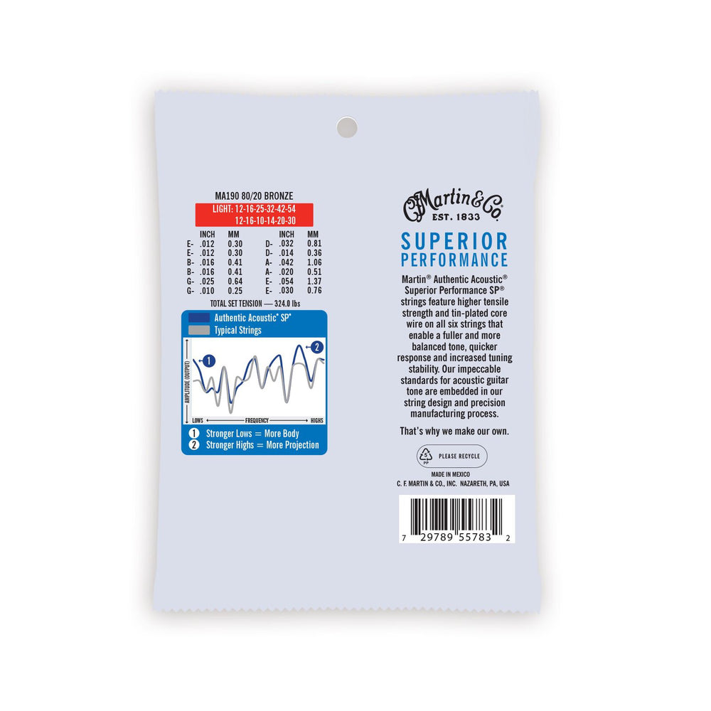 Martin Authentic Acoustic SP 80/20 Bronze 12 String Acoustic Guitar Strings Light - Music Vault