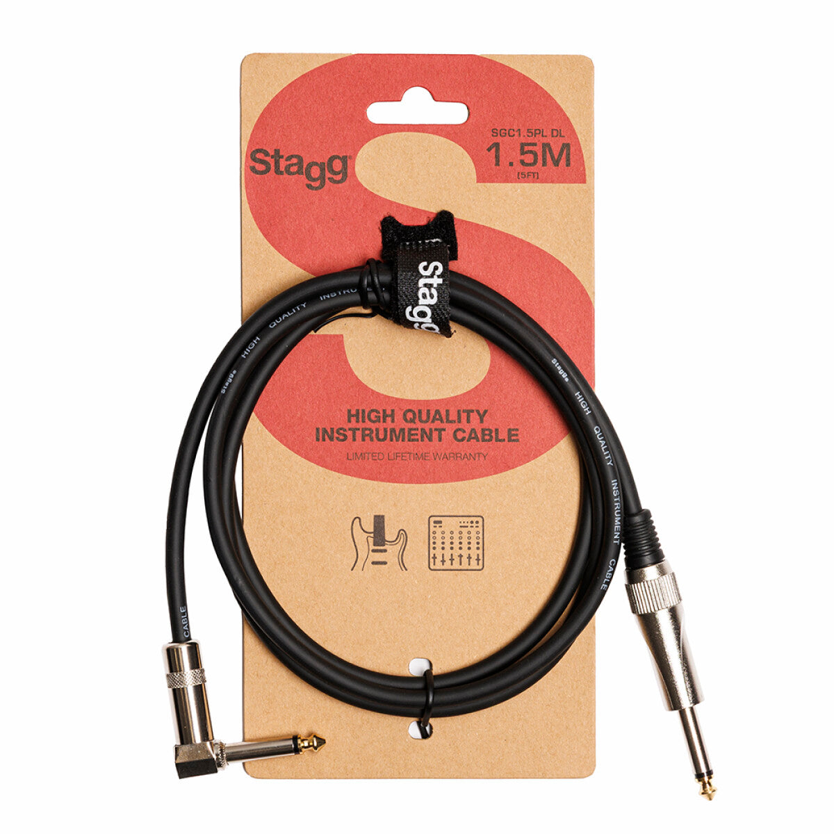 Stagg S-Series Deluxe Instrument Cable, Jack to Right Angle Jack