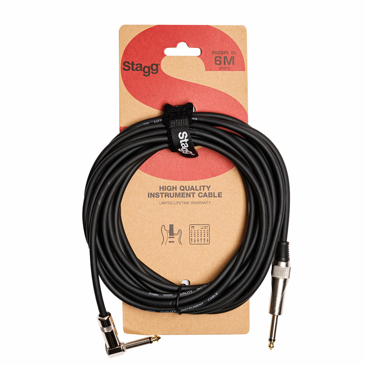 Stagg S-Series Deluxe Instrument Cable, Jack to Right Angle Jack