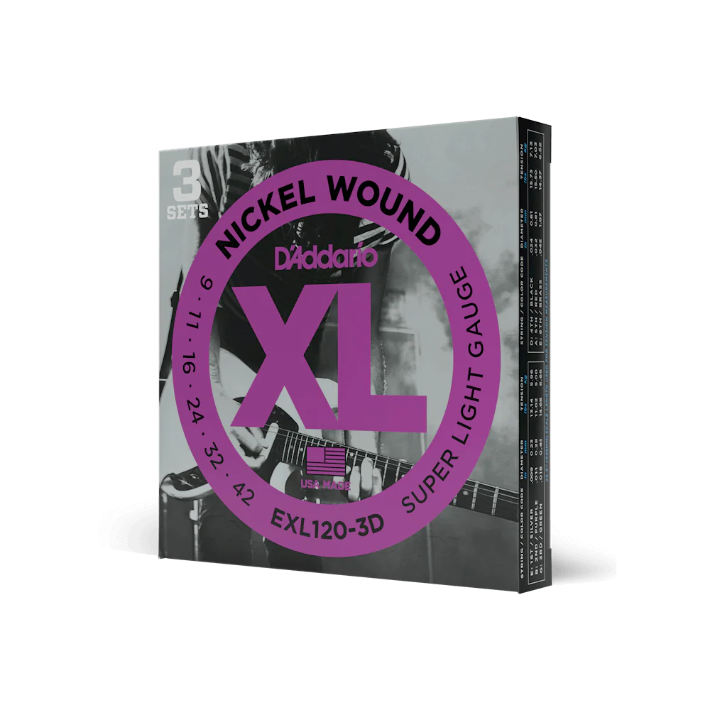D'Addario XL Super Light Electric Guitar Strings EXL120-3D - Triple Pack