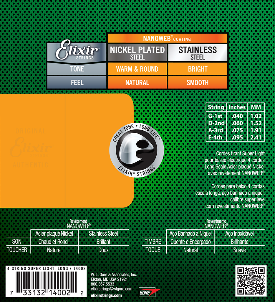Elixir Nanoweb Coated Bass Guitar Strings Super Light (40-95)