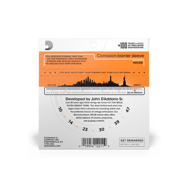 D'Addario 80/20 Bronze Acoustic Guitar Strings Extra Light EJ10 - Music Vault