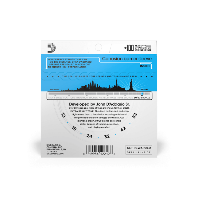 D'Addario 80/20 Bronze Acoustic Guitar Strings Light EJ11 - Music Vault