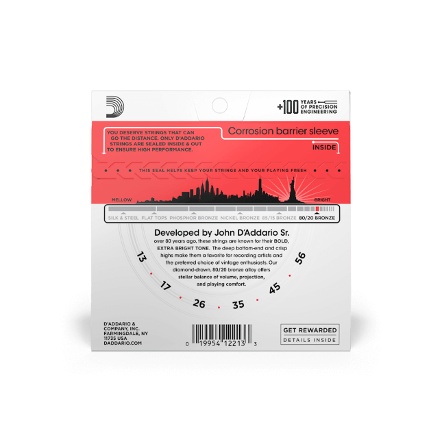 D'Addario 80/20 Bronze Acoustic Guitar Strings Medium EJ12 - Music Vault