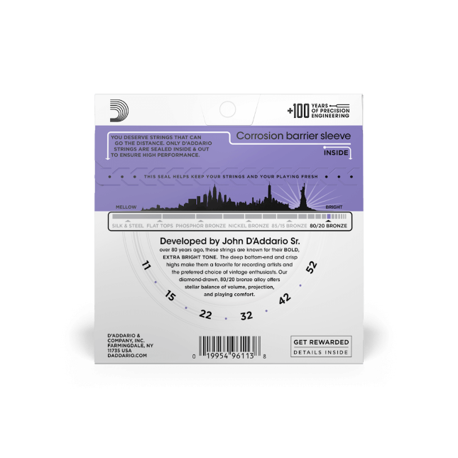 D'Addario 80/20 Bronze Acoustic Guitar Strings Custom Light EJ13 - Music Vault