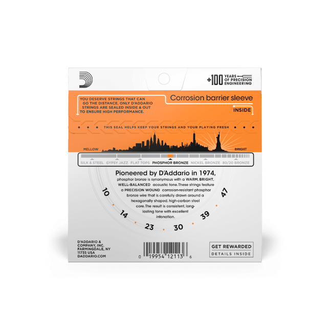 D'Addario Phosphor Bronze Acoustic Guitar Strings Extra Light EJ15 - Music Vault