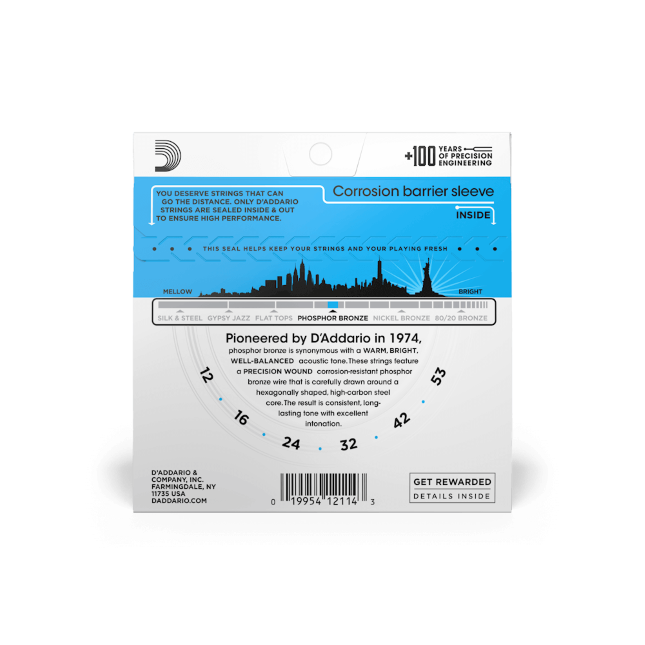 D'Addario Phosphor Bronze Acoustic Guitar Strings Light EJ16 - Music Vault