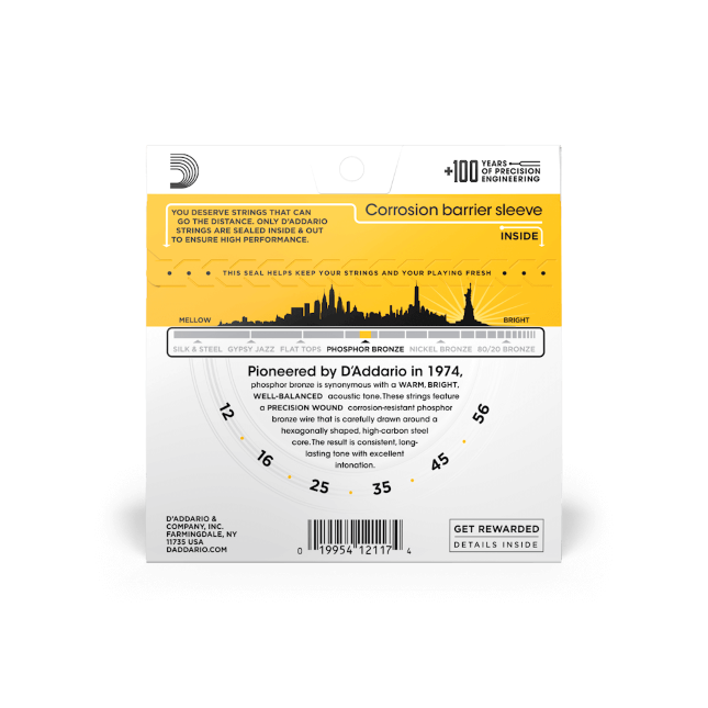 D'Addario Phosphor Bronze Acoustic Guitar Strings Light Top/Medium Bottom EJ19 - Music Vault