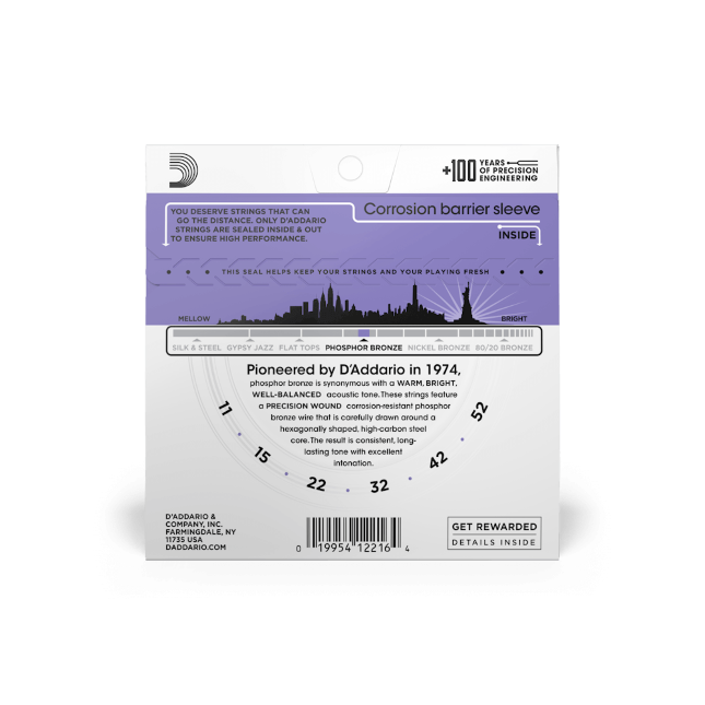 D'Addario Phosphor Bronze Acoustic Guitar Strings Custom Light EJ26 - Music Vault