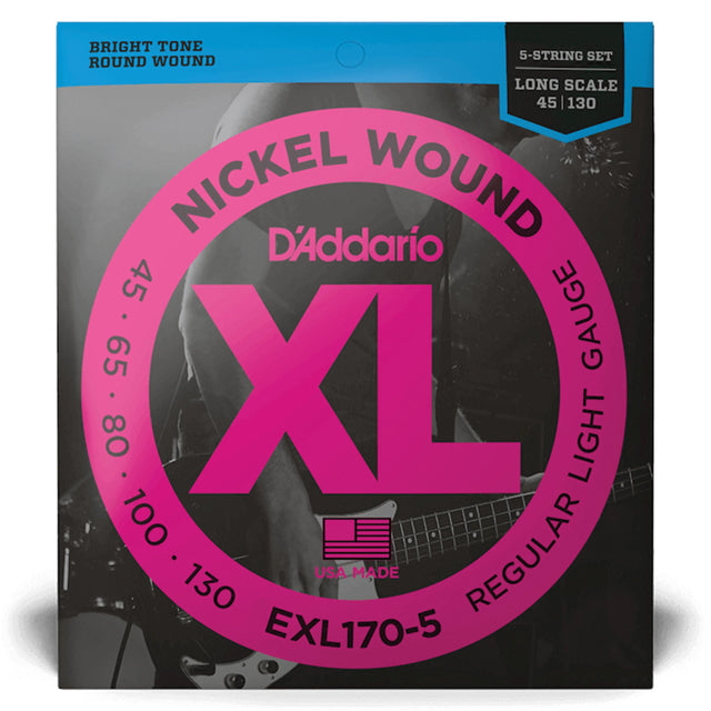 D'Addario XL Regular Light 5 String Bass Guitar Strings EXL170-5 - Music Vault