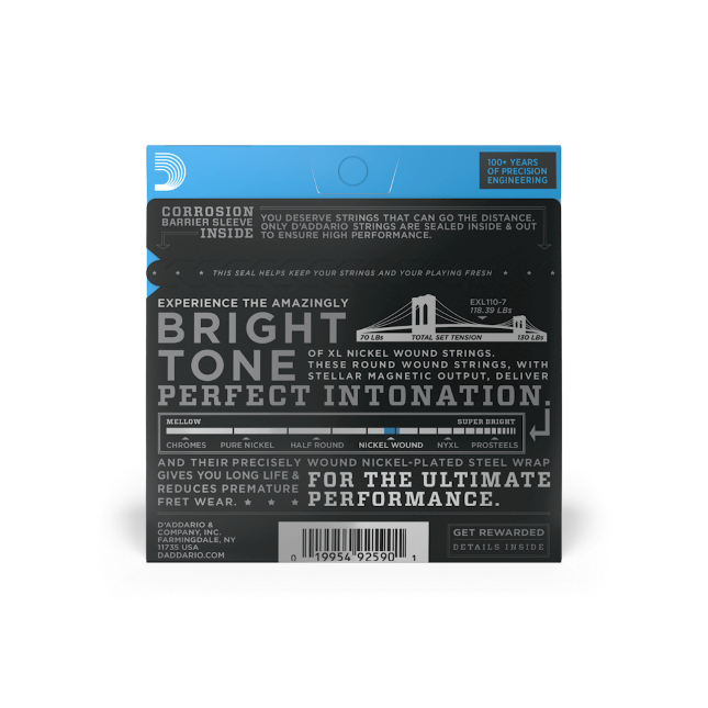 D'Addario XL 7-String Regular Light Electric Guitar Strings EXL110-7