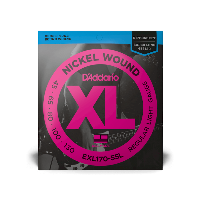 D'Addario XL Regular Light 5 String Super Long Scale Bass Guitar Strings EXL170-5SL