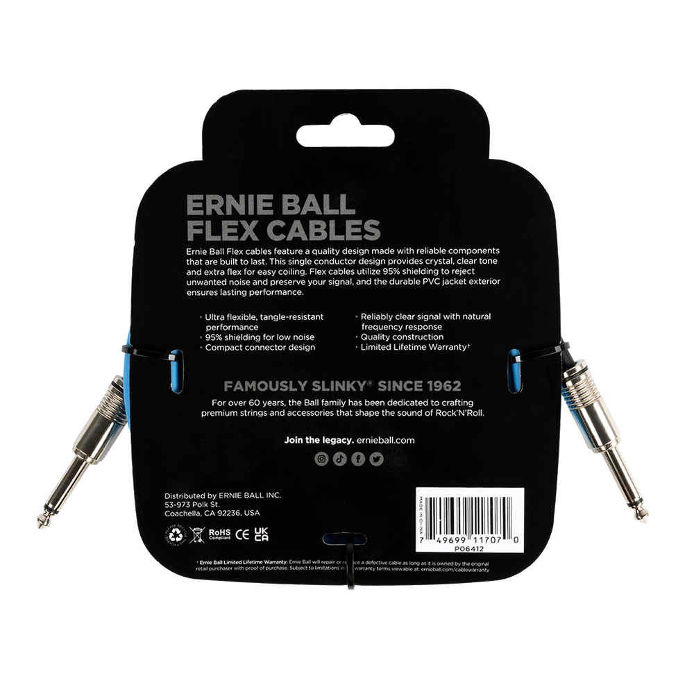 Ernie Ball Flex Instrument Cable Straight/Straight 10ft/3m Blue