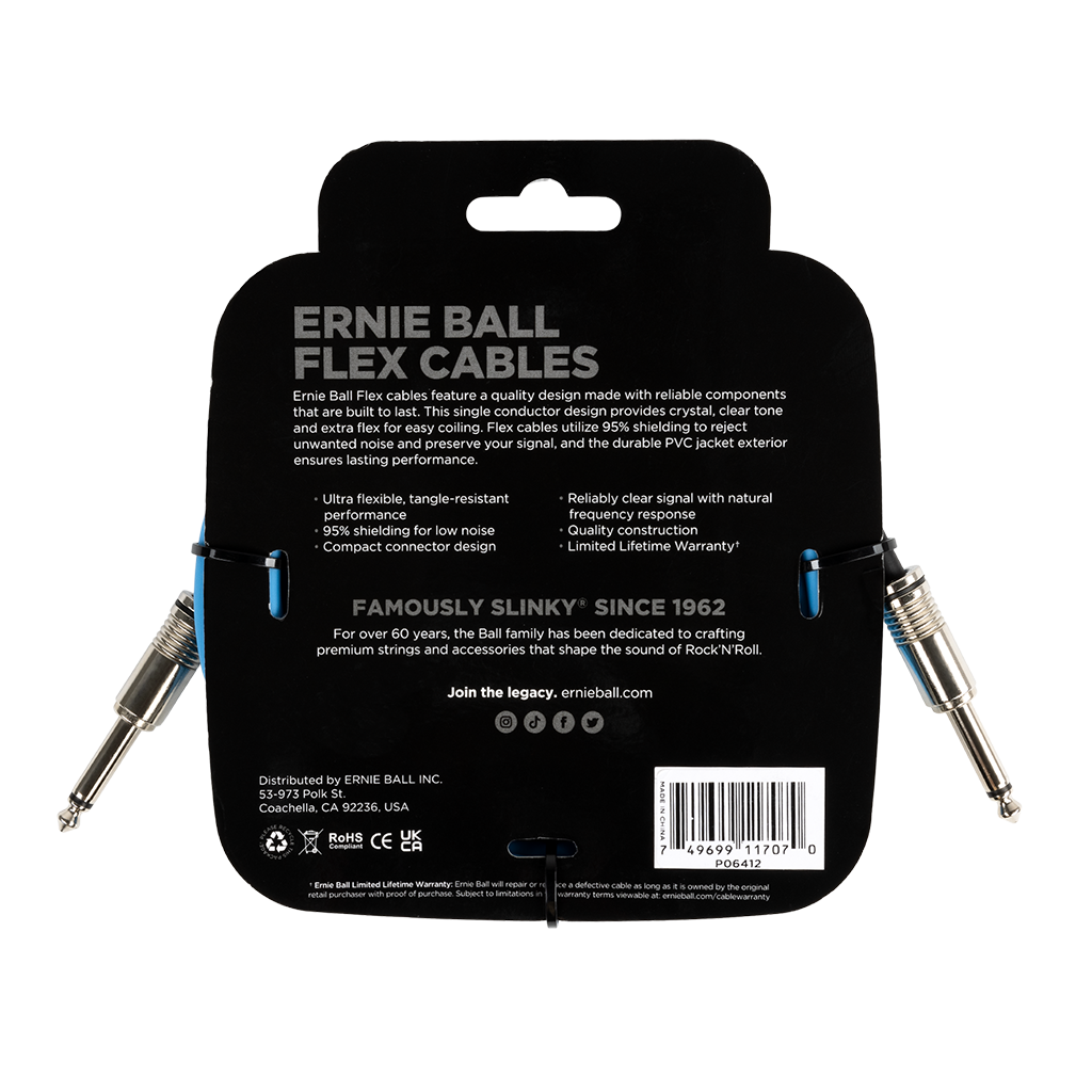 Ernie Ball Flex Instrument Cable Straight/Straight 10ft/3m Blue