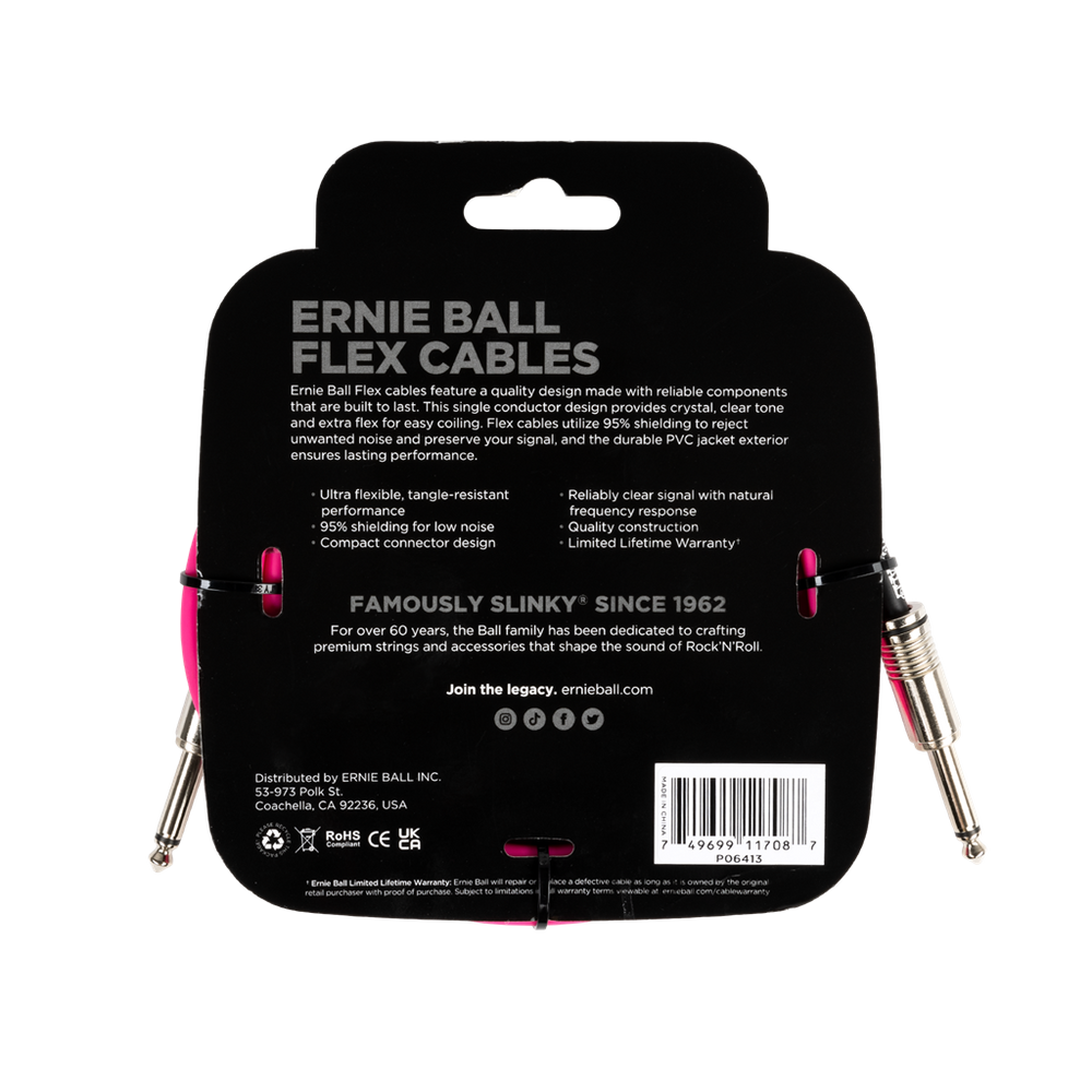 Ernie Ball Flex Instrument Cable Straight/Straight 10ft/3m Pink