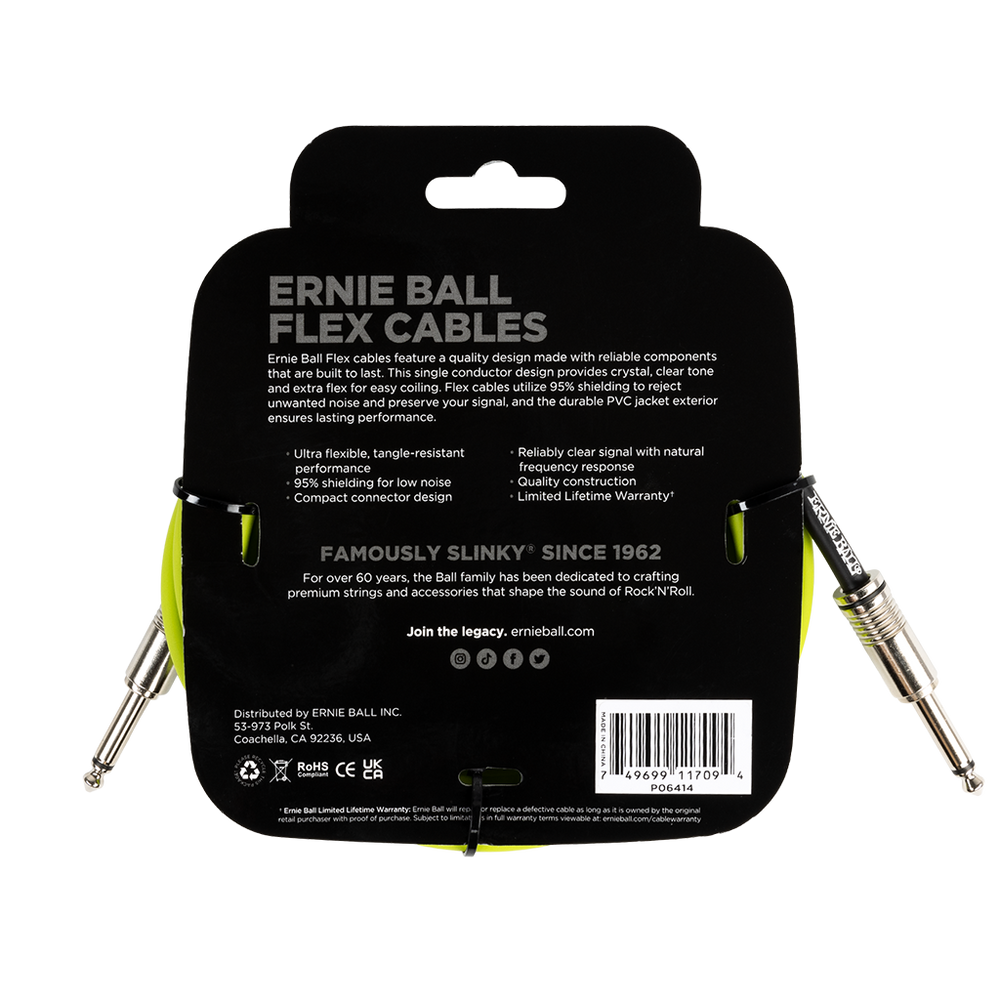 Ernie Ball Flex Instrument Cable Straight/Straight 10ft/3m Green