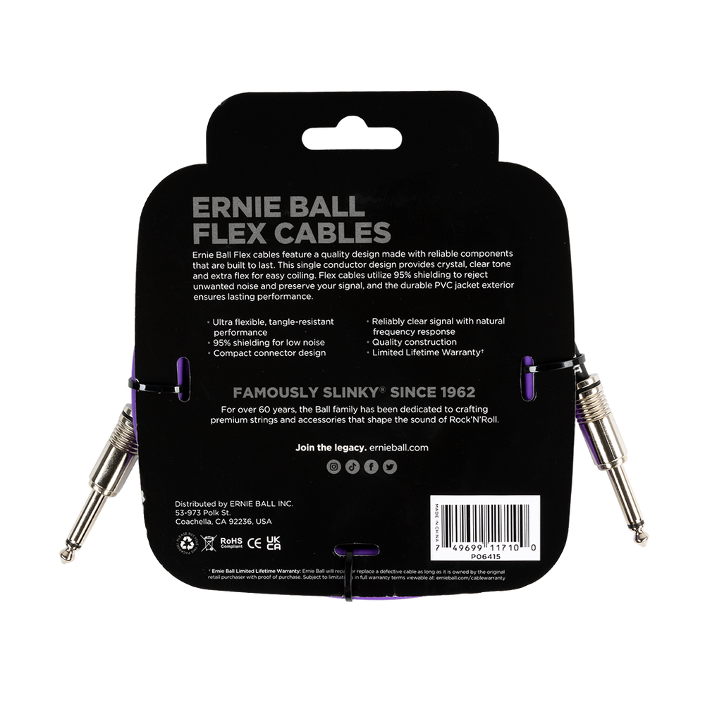 Ernie Ball Flex Instrument Cable Straight/Straight 10ft/3m Purple