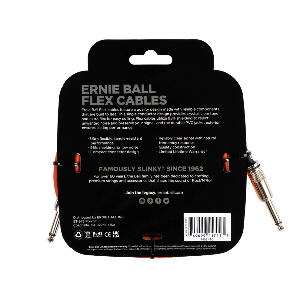 Ernie Ball Flex Instrument Cable Straight/Straight 10ft/3m Orange