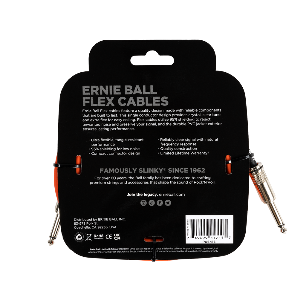 Ernie Ball Flex Instrument Cable Straight/Straight 10ft/3m Orange