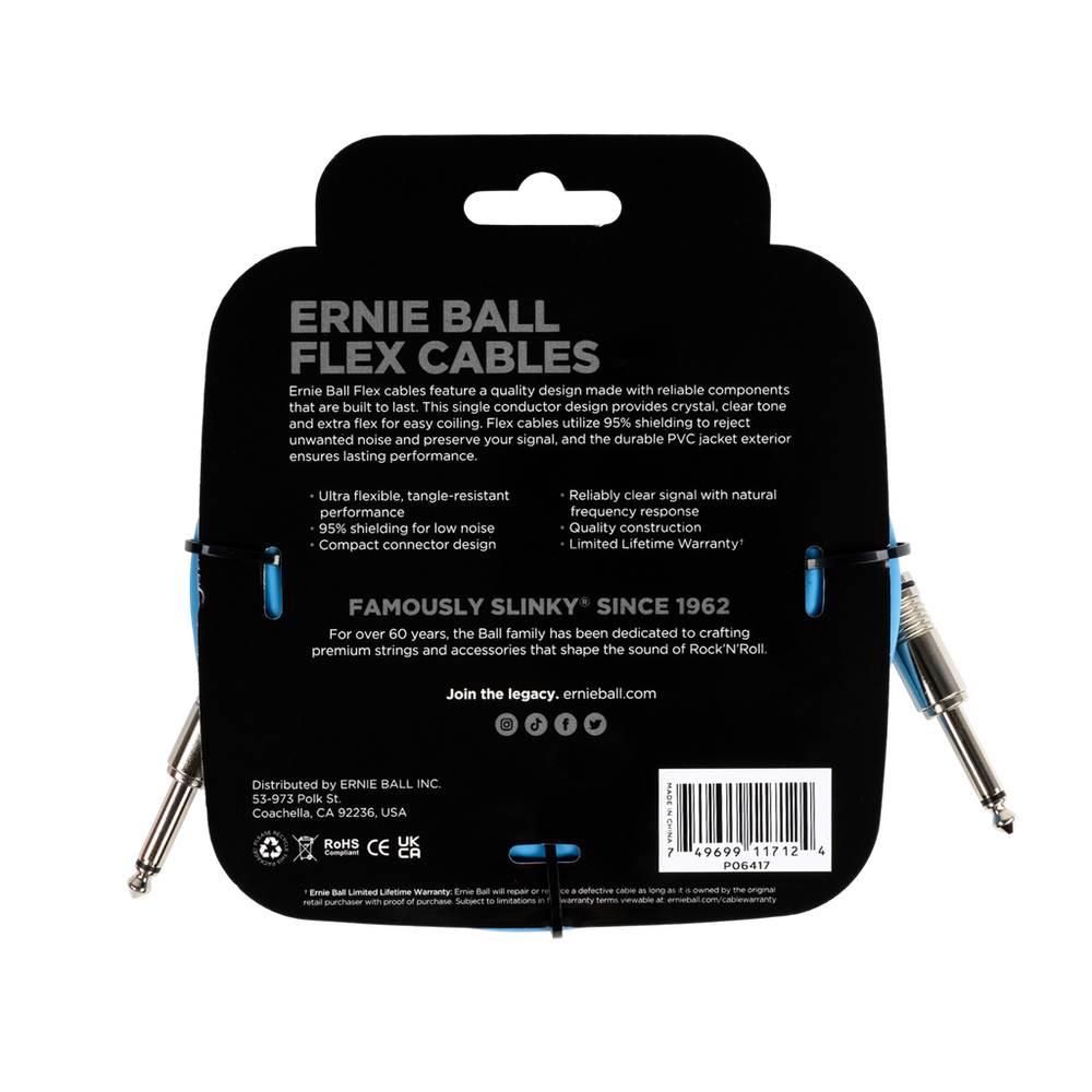 Ernie Ball Flex Instrument Cable Straight/Straight 20ft/6m Blue