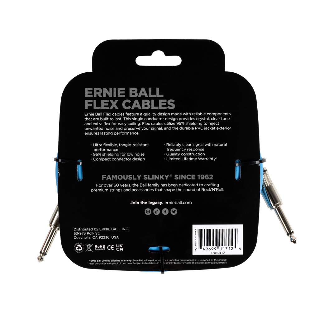 Ernie Ball Flex Instrument Cable Straight/Straight 20ft/6m Blue