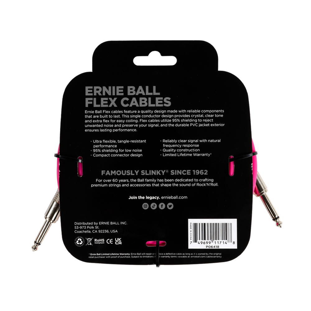 Ernie Ball Flex Instrument Cable Straight/Straight 20ft/6m Pink