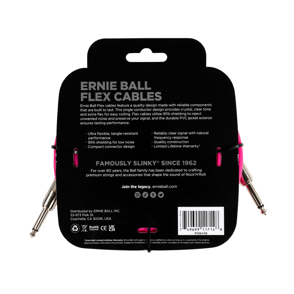 Ernie Ball Flex Instrument Cable Straight/Straight 20ft/6m Pink
