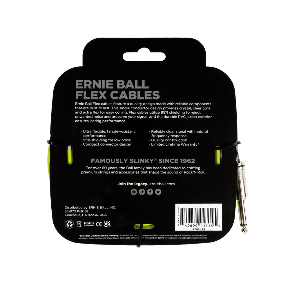 Ernie Ball Flex Instrument Cable Straight/Straight 20ft/6m Green