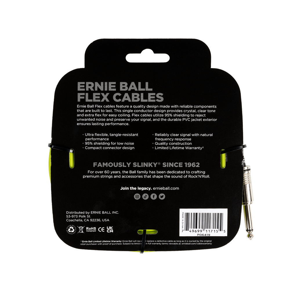 Ernie Ball Flex Instrument Cable Straight/Straight 20ft/6m Green