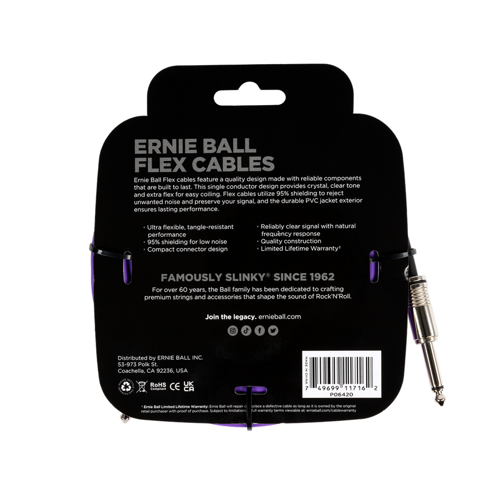 Ernie Ball Flex Instrument Cable Straight/Straight 20ft/6m Purple