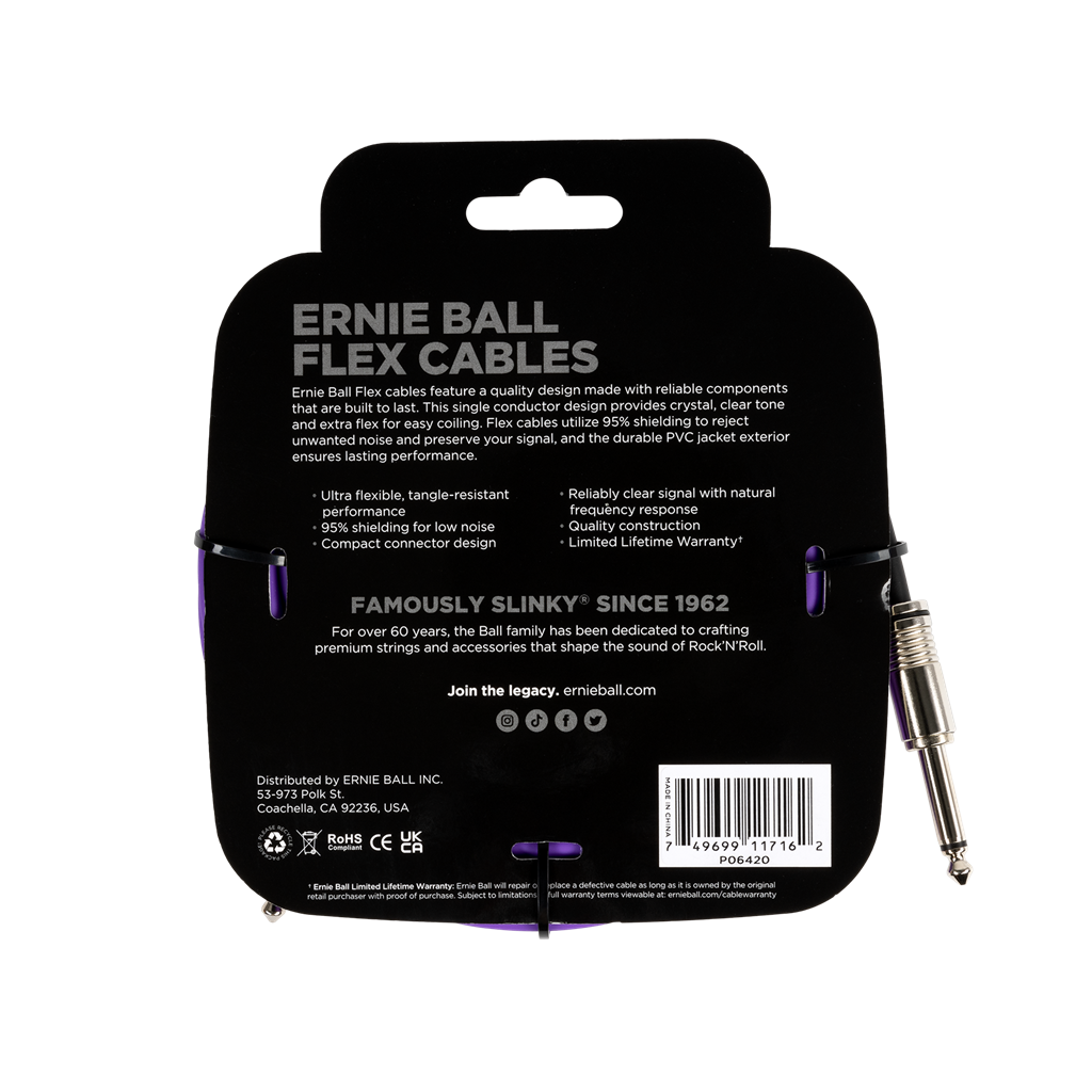 Ernie Ball Flex Instrument Cable Straight/Straight 20ft/6m Purple