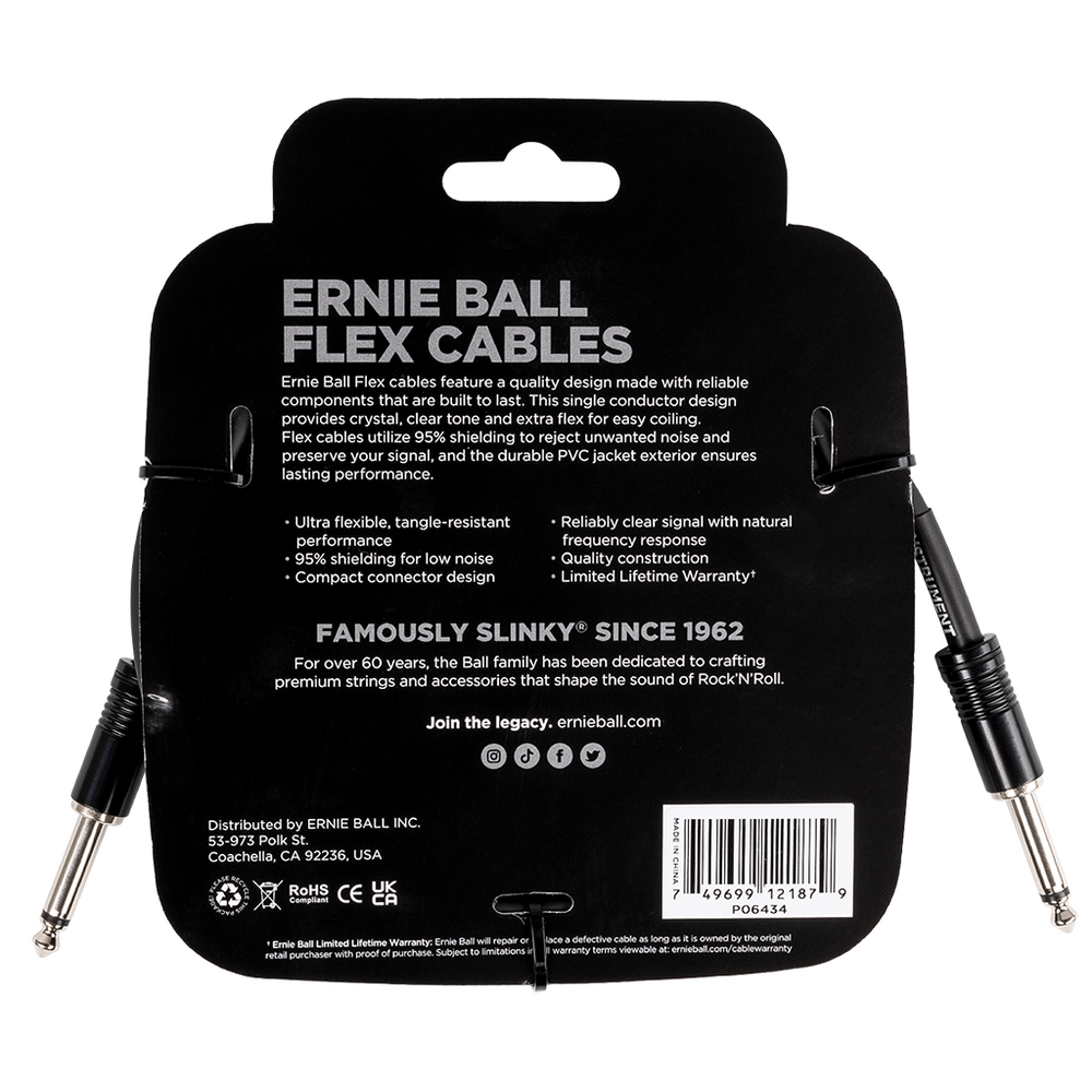 Ernie Ball Flex Instrument Cable Straight/Straight 10ft/3m Black