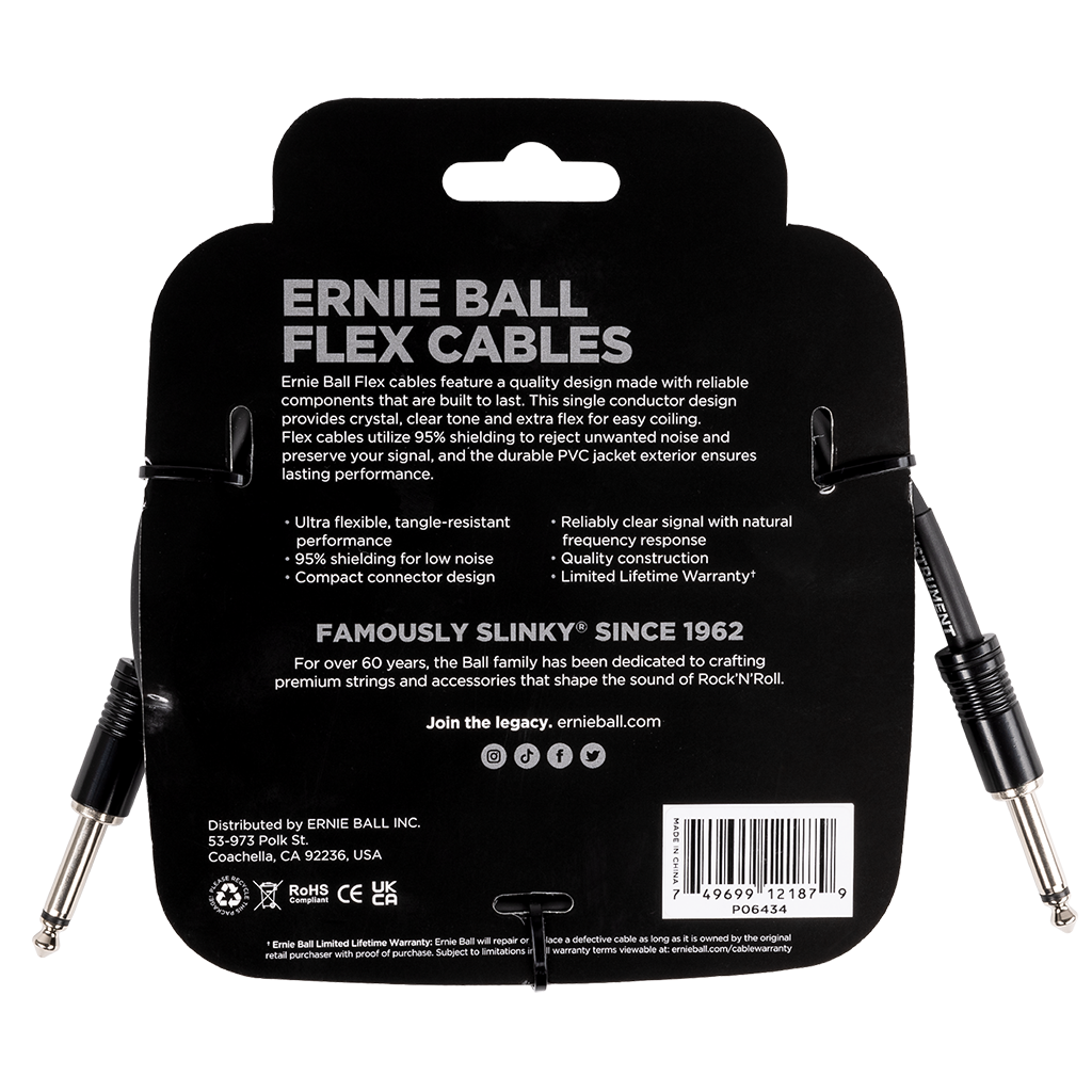 Ernie Ball Flex Instrument Cable Straight/Straight 10ft/3m Black