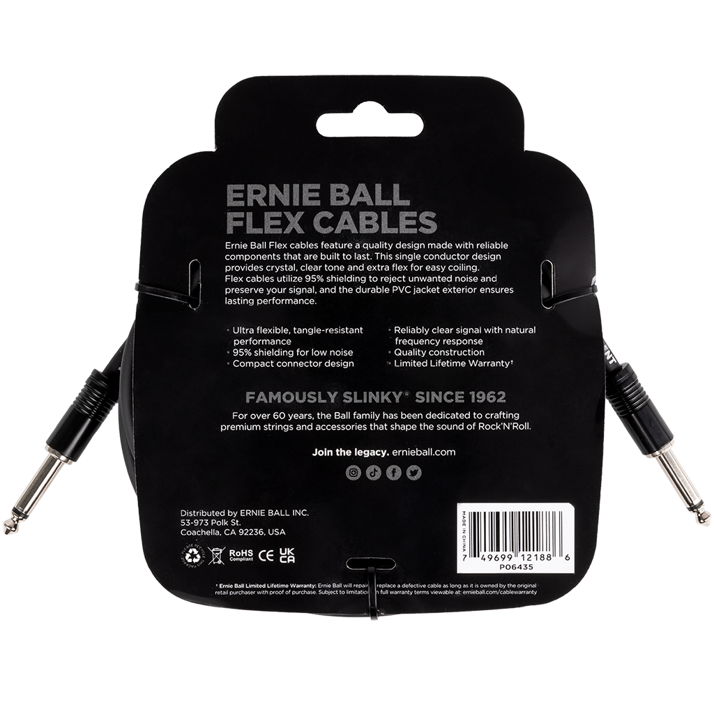 Ernie Ball Flex Instrument Cable Straight/Straight 20ft/6m Black