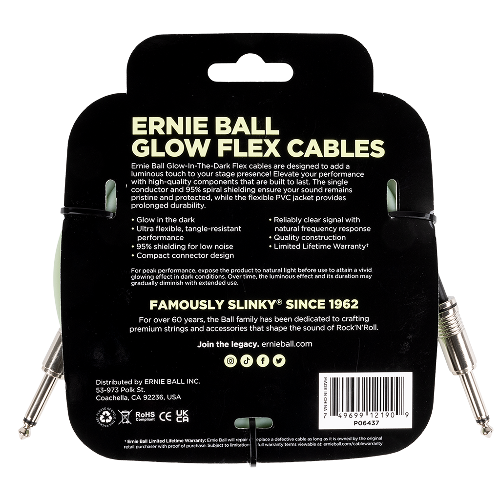 Ernie Ball Flex Instrument Cable Straight/Straight 20ft/6m Glow In The Dark