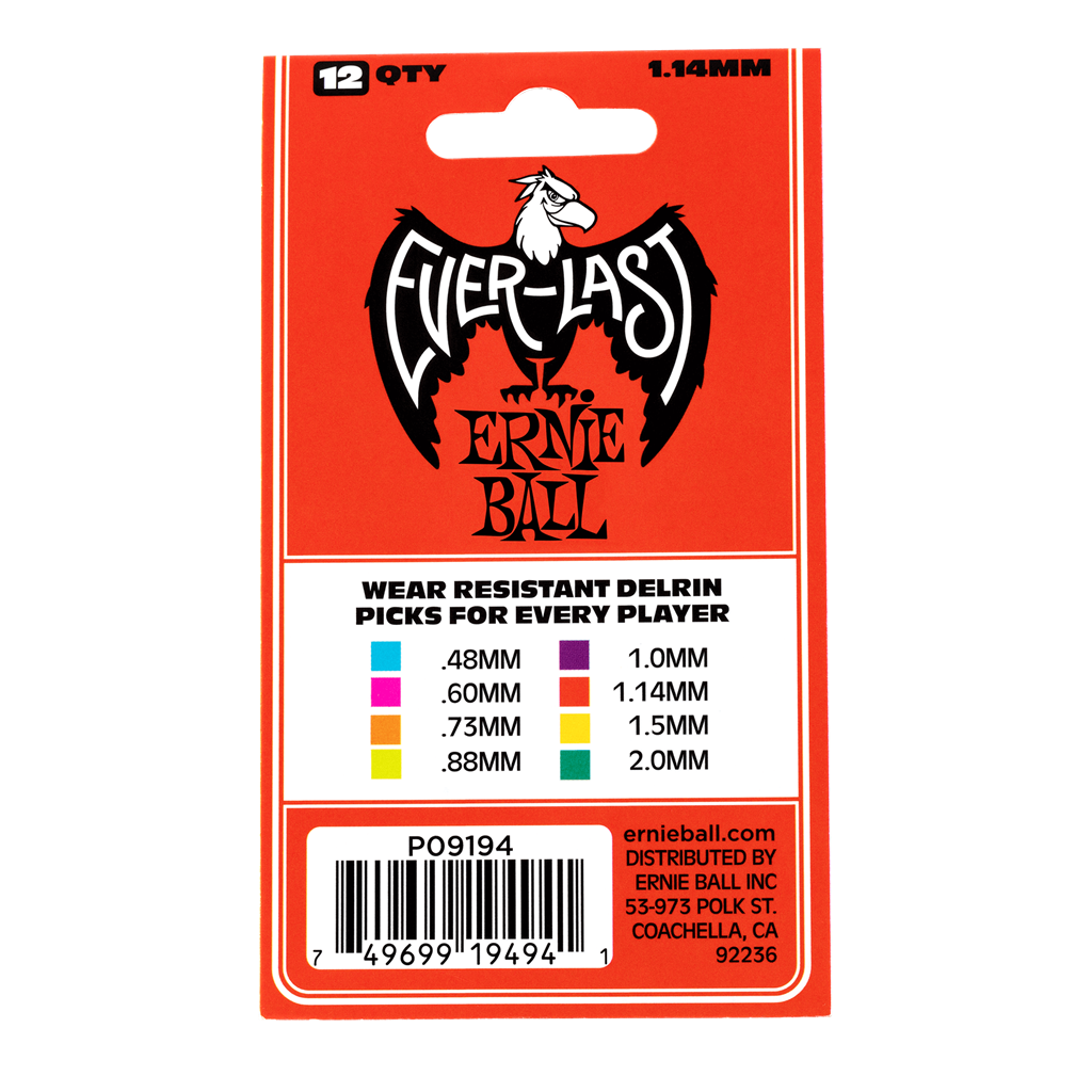 Ernie Ball Everlast Guitar Picks 12 Pack Red 1.14mm
