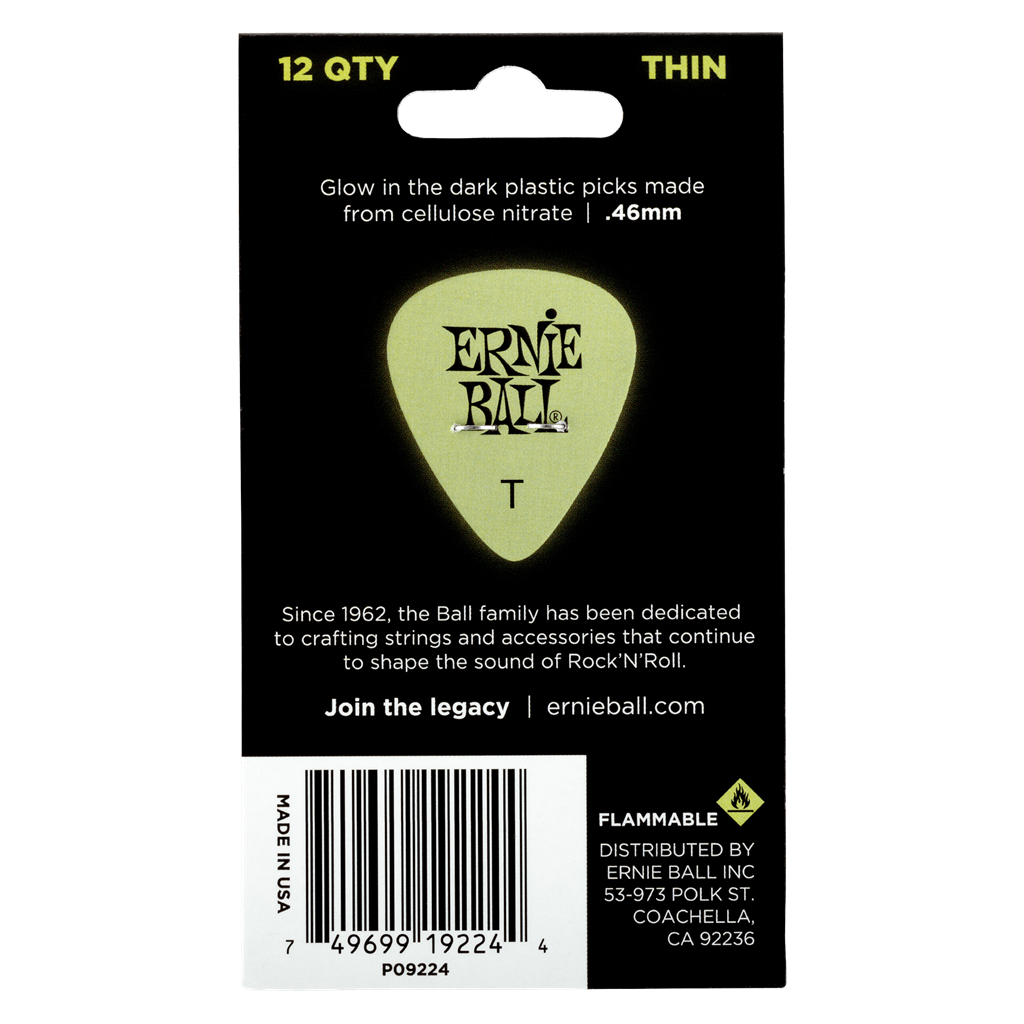 Ernie Ball Super Glow Guitar Picks 12 Pack Thin .46mm