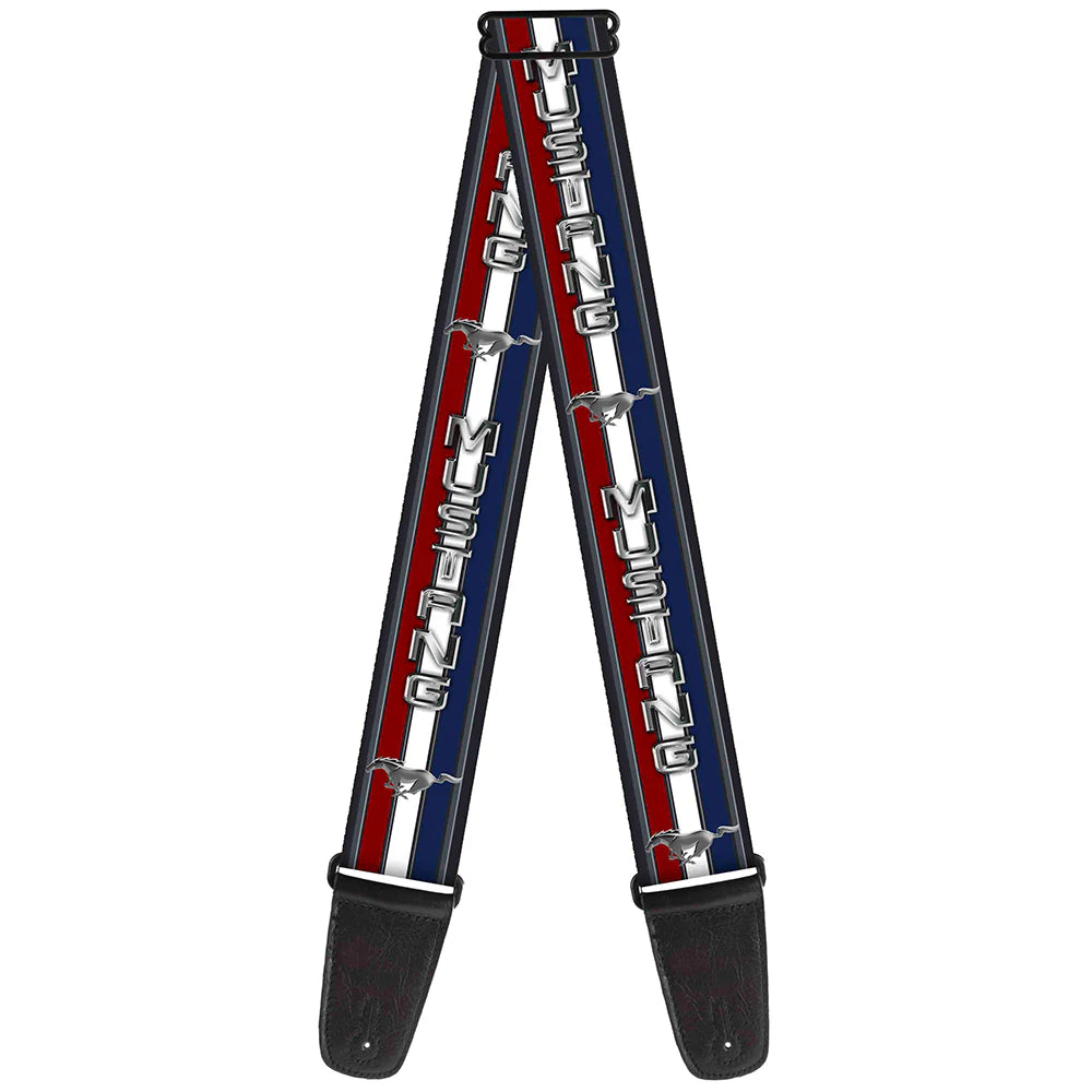 Buckle-Down Guitar Strap Mustang Text - Tri-Bar Stripe