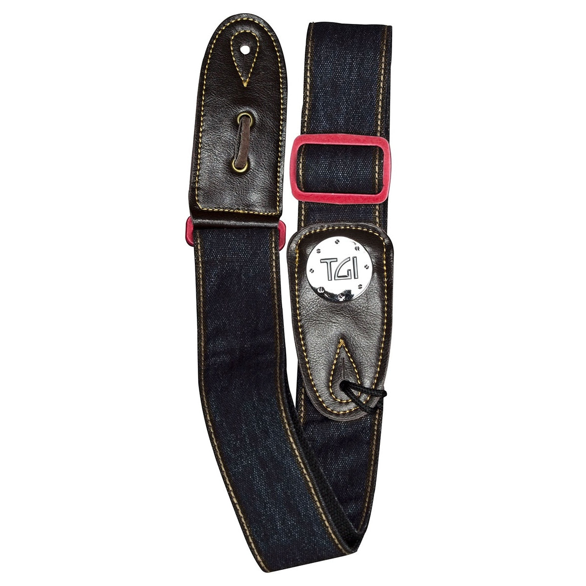 TGI Guitar Strap Woven Blue Denim Red Buckle