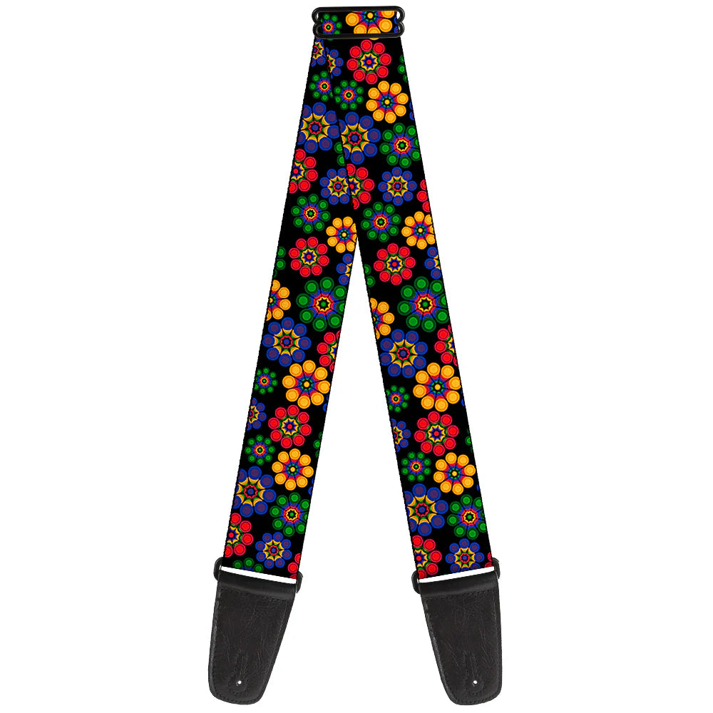 Buckle-Down Guitar Strap Psychedelic Daisies Black Multi Color